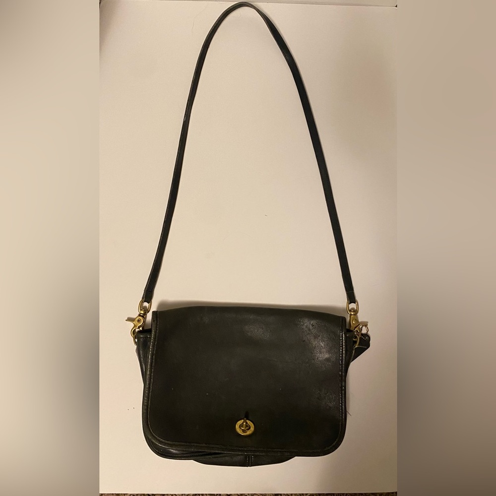Coach Vintage Penny Pocket Black Leather Crossbody Shoulder Handbag Purse